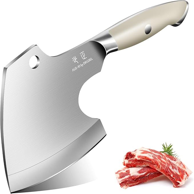 DRGSKL Meat Cleaver Heavy Duty - Bone Chopper, Hand Forged Kitchen Axe