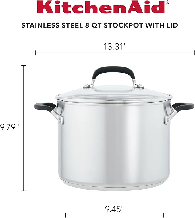 KitchenAid Stainless Steel Stock Pot with Lid, 8-Quart, Induction