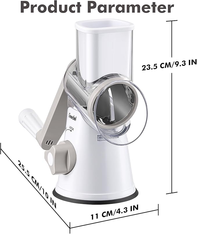 Geedel Rotary Cheese Grater Hand Crank, Cheese Shredder Vegetable Slicer
