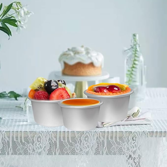 FRIGIIRE Pudding Cups Molds Individual Popover Pan Cupcake Muffin Baking Maker Aluminium 8 Pieces(3.74 x 2 x 2.87 Inch)