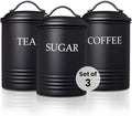 Steelware Central Kitchen Canister Set of 3 Sugar Coffee Tea with lids Food Storage, Black