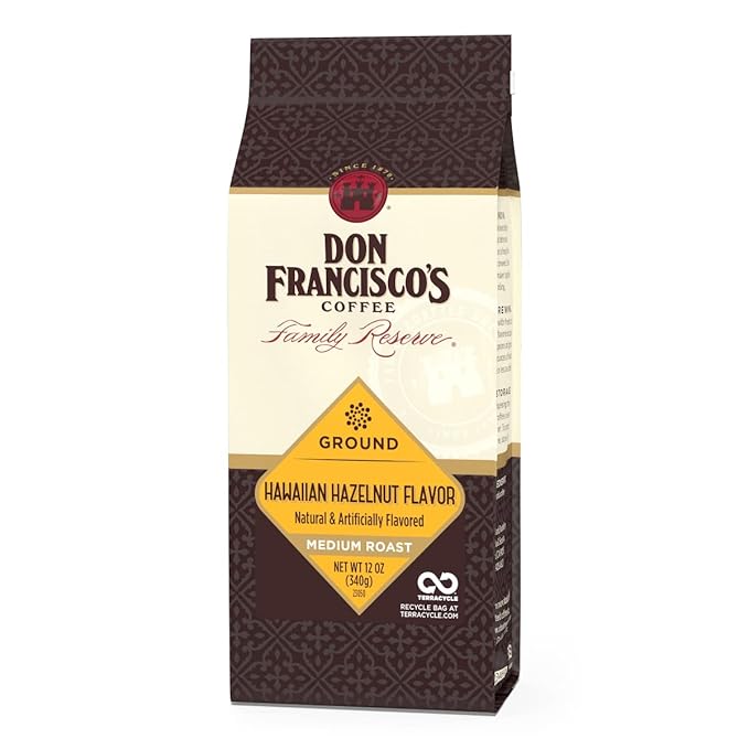 Don Francisco's Hawaiian Hazelnut Ground Coffee, Medium Roast – 100% Arabica, Flavored Coffee, 12 oz Bag