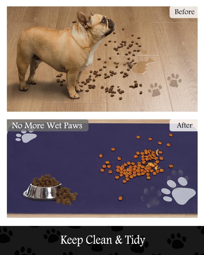 Pet Feeding Mat-Absorbent Dog Mat for Food and Water Bowl-No Stains Quick Dry Water Dispenser Mat-Dog Accessories Pet Supplies-Bowl for Messy Drinkers（Navy,23"x34"