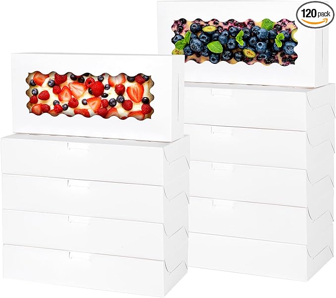 PFAMKEER 36 pcs Cookie Boxes,12x5.5x2.5 Inch Bakery Boxes with Window for Pies Chocolate Strawberries Muffins Donuts Pastry Dessert Christmas(White)