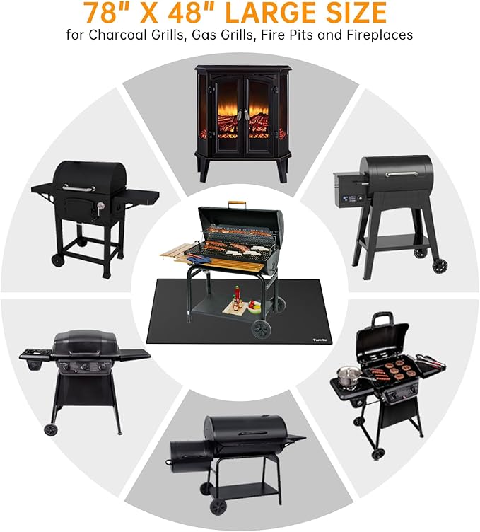 Tamfile Large Fireproof Grill Mat for Outdoor BBQ (78 x 48 Inch, Black)