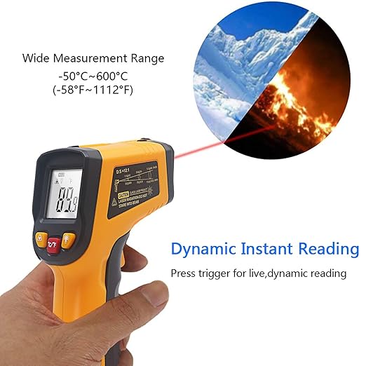 Ketotek Digital Infrared Thermometer Temperature Gun -58°F to 1112 °F(-50°C to 600°C) Handheld Non Contact IR Laser Thermometer KT600Y for Cooking Meat Refrigerator Pool Pizza Oven BBQ Food
