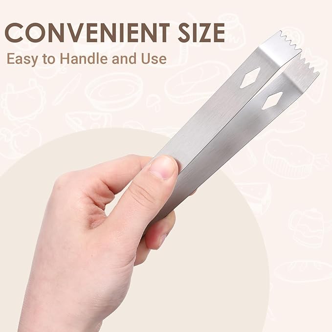 2 Pack Small Metal Tongs, 6 Inch Stainless Steel Restaurant Grade Serving Tongs with Teeth for Serving Food Salad Sugar Coffee Ice