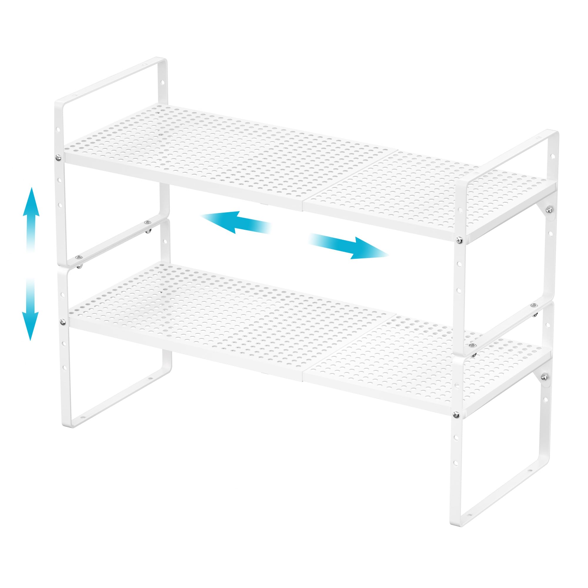 iPEGTOP 2 Pack Large Expandable Cabinet Storage Shelf, Heavy Duty Stackable Steel Metal Spice Rack Adjustable Height Home Office Pantry Garage Shelves for Counter Kitchen Organization, White