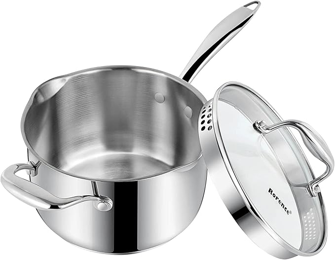 Rorence 3.7 Quart Stainless Steel Induction Sauce Pan with Lid