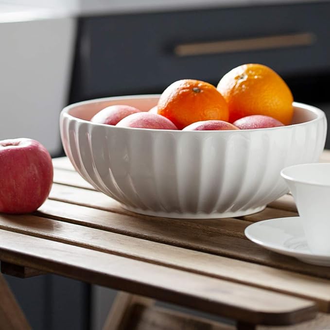 DOWAN 9.8'' Serving Bowls, 86 oz Large Salad Bowl, Ceramic Serving Dishes, Set of 2, Pumpkin Shape for Christmas, Entertaining, Party, Kitchen, Dinner, Banquet, Housewarming Gift, White