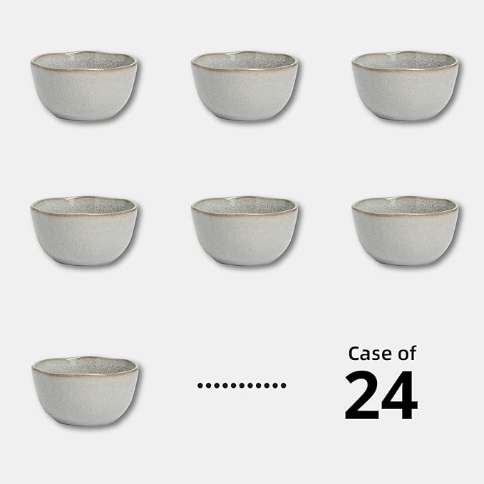 Organic Shape Highland Ceramic Cereal Bowl, 24pcs 5.5 Inch Handmade Reactive Glaze Stoneware Rice bowl with Wavy Edge, for Kitchen, Microwave & Dishwasher Safe, Scratch Resistant-grey