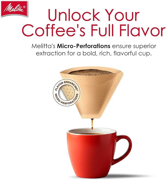 Melitta #4 Unbleached Coffee Filters, Premium, Natural Brown, Flavor Enhancing Coffee Filters for 8-12 Cup Coffee Makers, Kosher Certified, Compostable, 100 Count (Pack of 6)