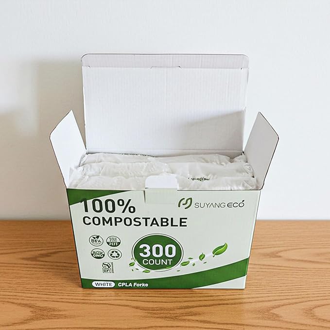 300 Count Compostable Forks Heavy Duty Disposable Forks