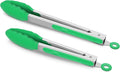 2 Pack Silicone Kitchen Tongs – 9" & 12" Set, Heat Resistant up to 500°F, Non‑Stick Cookware Safe, Wavy Silicone Tips, BPA Free, Locking Clip & Hanging Loop, Dark Green