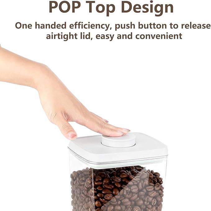 Hontent Pop Food Storage Containers Set Airtight Food Storage Containers with Pop Lids, Kitchen Pantry Organization and Storage, Cereal, Rice, Flour, Pasta & Snack Container, BPA Free, 3 x 1.2Qt