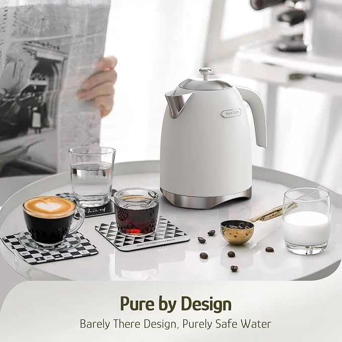 Hazel Quinn Electric Kettle 1.7 Liers(57oz) Stainless Steel, Pearl White