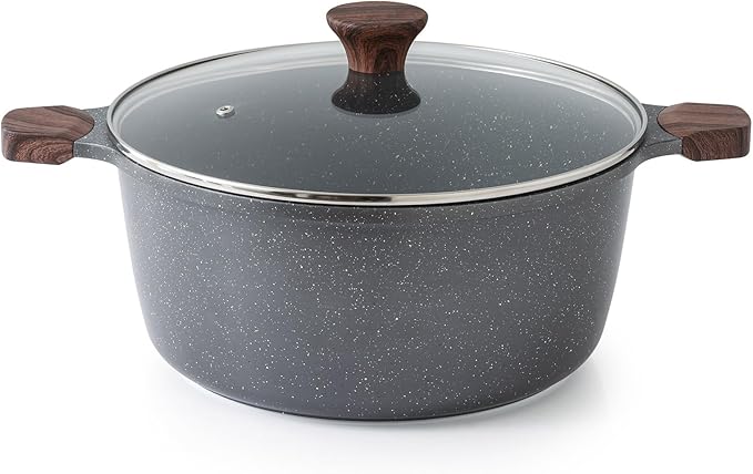 SENSARTE Nonstick Stock Pot with Lid, 7 Quart, Gray
