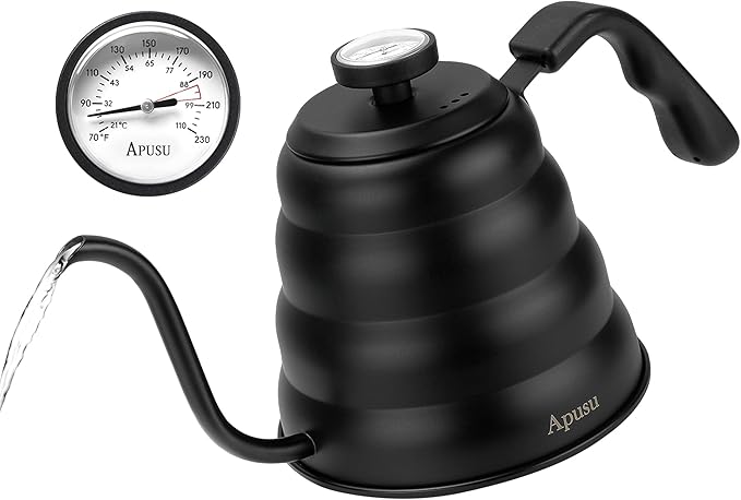 Tea Kettle with Thermometer,Black Gooseneck Coffee Kettle Pot Stovetop,40oz