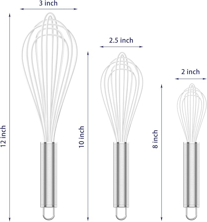 OYV White Silicone Whisk Set of 3, 8/10/12 Inch, Non-Scratch