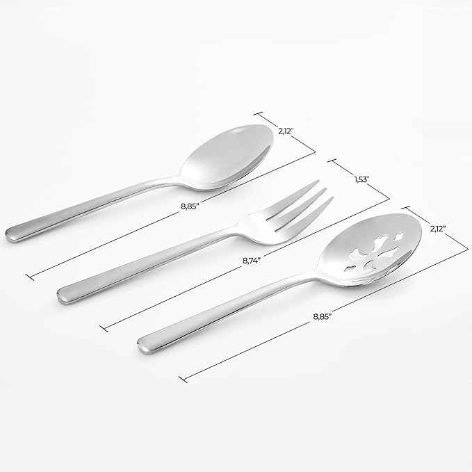 Serving Spoon x 2,Slotted Serving Spoon x 2,Serving Forks x 2,RTT 9 Inch Stainless Steel Catering Serving Utensils for Party Buffet Dinner Banquet Kitchen Basics (Silver Mirror Finish)