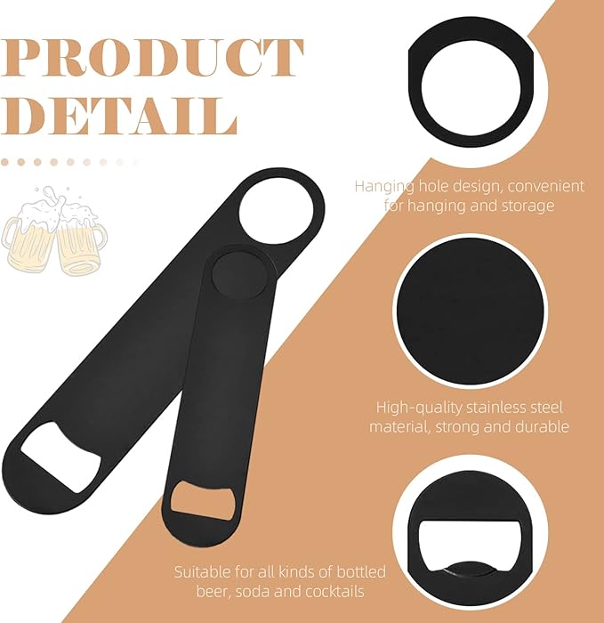 Ohiyoo 24 Pack Flat Beer Bottle Opener 5 inch Heavy Duty Stainless Steel Flat Bottle Opener Metal Beer Bottle Openers Black Beer Openers for Bartender Kitchen Bar or Restaurant (Black, 5 inch)