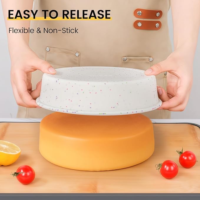 Vinino 8 Inch Round Cake Pan Set, 3 Pack Silicone Mold with Steel Frame