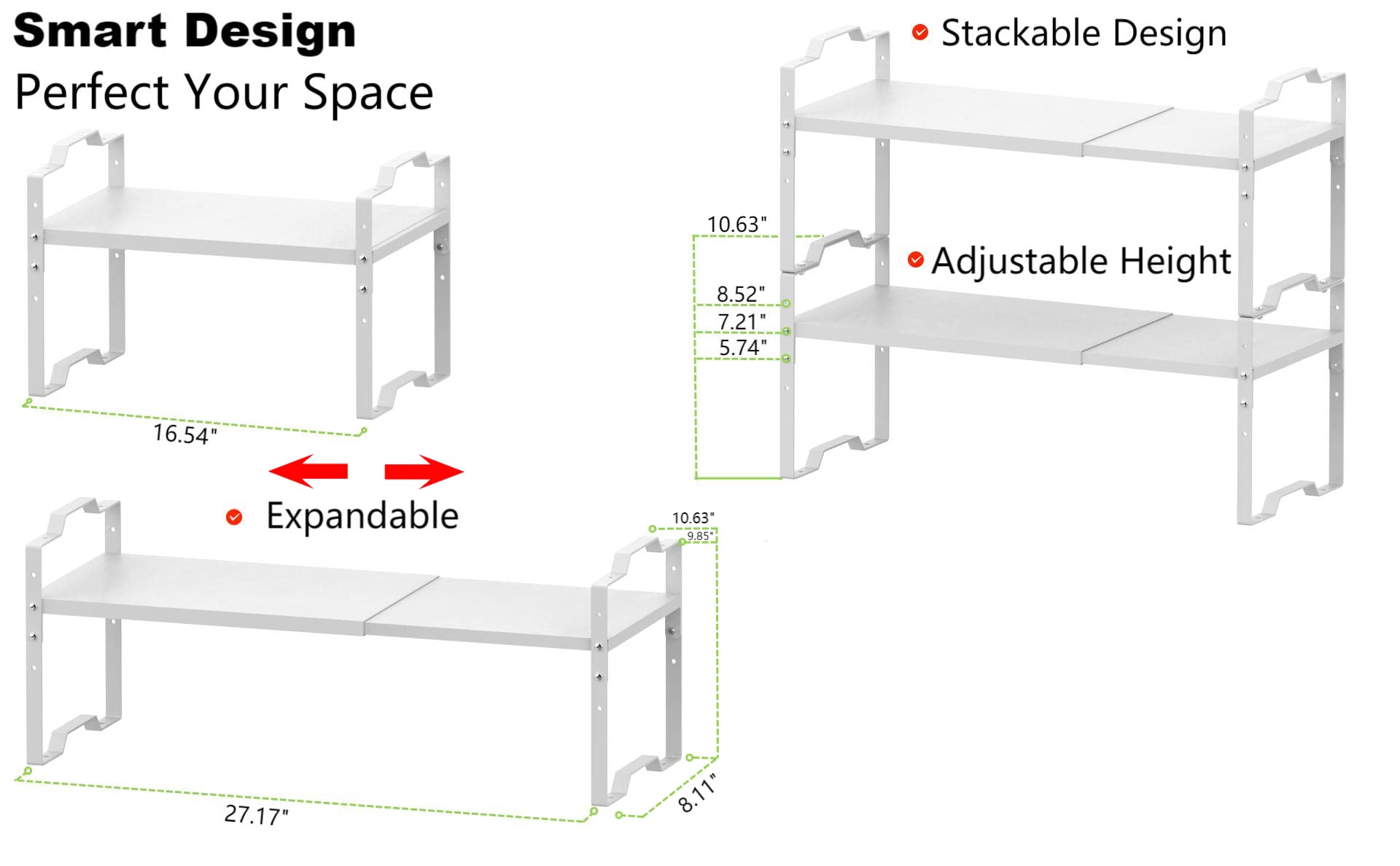 Jojocross Expandable Shelf for Cabinet Organizer Adjustable Stackable Spice Rack at Kitchen and Bathroom More, Counter Countertop Cupboard Organization Pantry Storage(MEDIUM/3PACKS/WHITE)