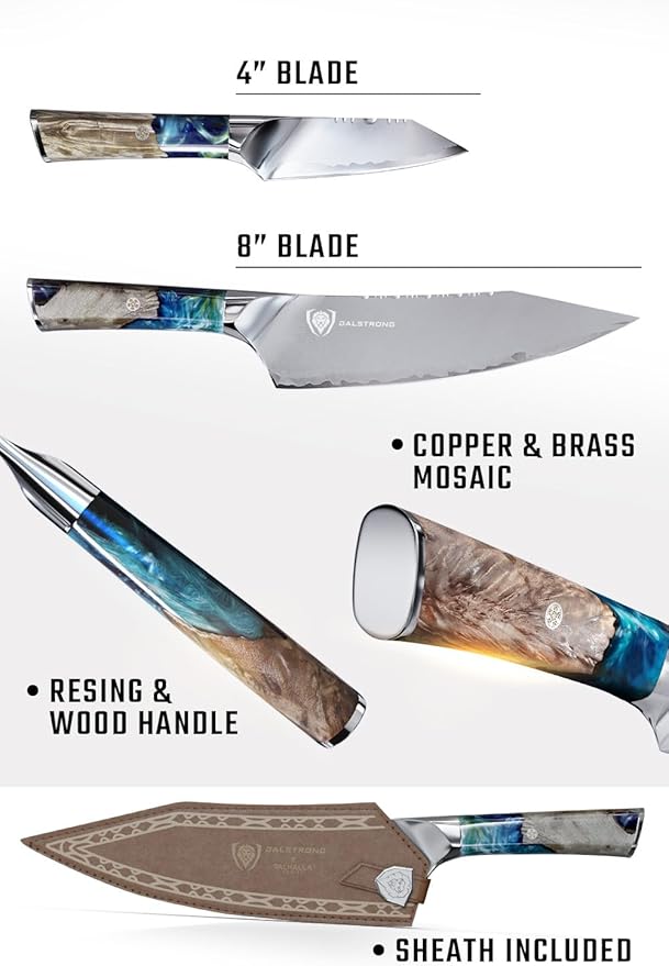 Dalstrong Valhalla 2-Piece Knife Set — 8" Chef + 3.5" Paring — 9CR18MOV HC Steel (8–12° Edge), Unique Wood + Resin Handles — For Apartment Kitchens, Gifts & First Serious Sets