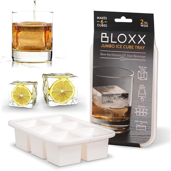 BLOXX Silicone Ice Cube Tray with Lid for Freezer | BPA Free Ice Cube Tray Mold Makes 2in Cubes | Stackable Ice Cube Molds is Dishwasher Safe | Easy release 6 Flexible Ice Cube Trays for Freezer