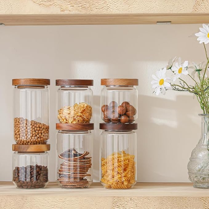 Homtop Glass Jars with Wood Lids Include 112 Labels