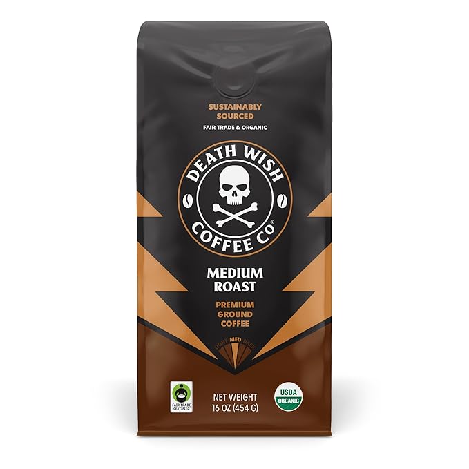 Death Wish Coffee Organic Medium Roast Ground Coffee, Fair Trade, 16 oz
