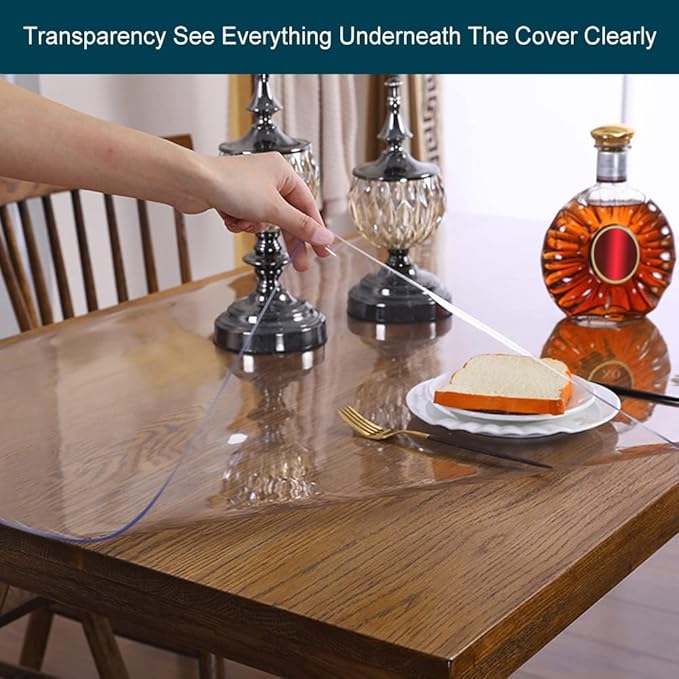 Wadrac Multisize Small PVC Clear Table Cover Top Protector-12x56 inch Heat Resistant Anti Scratch Plastic Cloths Rectangular Vinyl Non-Slip Desk Pad for Children Painting Coffee Table/Writing Desk