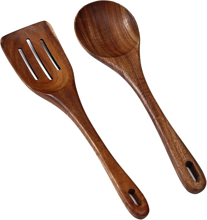 Zenxylo Wooden Spoons for Cooking & Cooking Spatula Turner Set, Premium Teak Wooden Cooking Utensils Set, Wooden Mixing Spoon