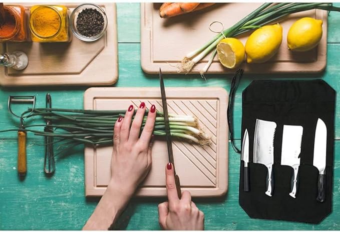HERSENT Chef's Knife Roll Bag,Portable Travel Chef Knife Case Knife Bag Carrier Storage Bag with 4 Slots Best Gift for Pro Chef or Culinary Enthusiasts Men Women
