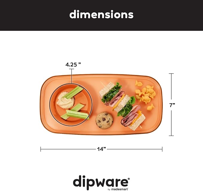 madesmart dipware Small Serving Plate, Stackable & Removable Dip Bowl for Salsa, Queso, Salad, Olives, Dishwasher & Microwave Safe, Multipurpose Plate & Bowl, Orange