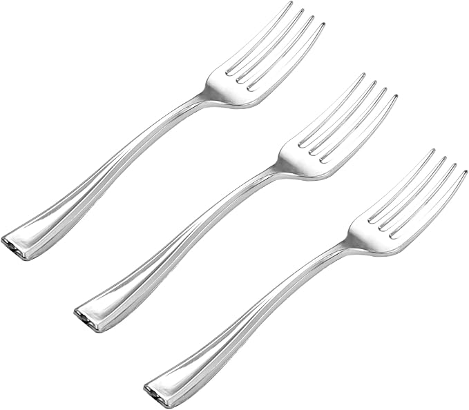 WDF 300 Pieces Silver Mini Forks 4 Inches Silver Appetizer forks Forks Plastic Tasting Forks Perfect for Weddings Small Appetizers and Desserts