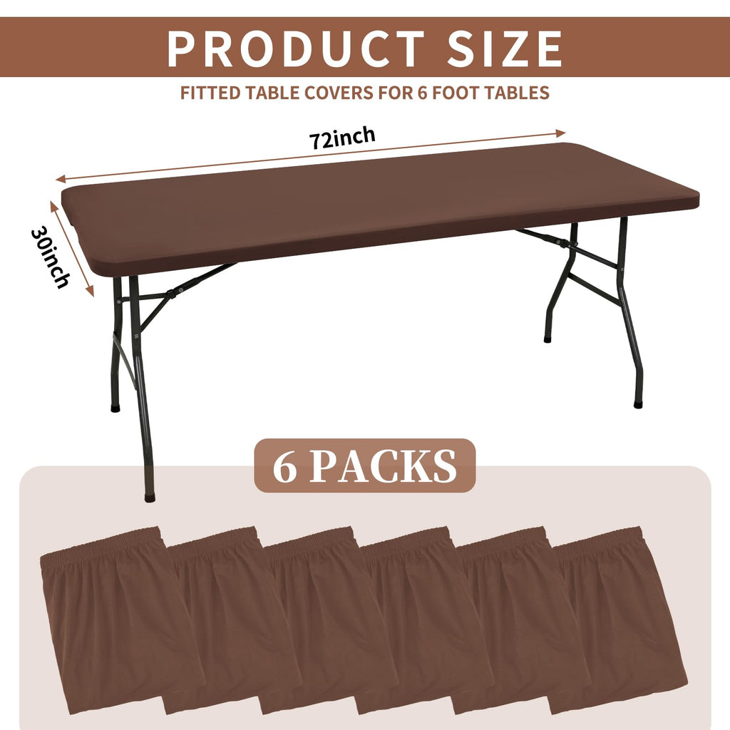 REWOMC 6 Pack Stretch Table Top Cap Cover, Coffee, 30" x 72"