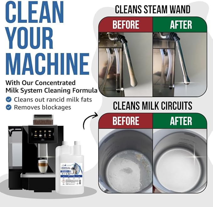 Caffenu Universal Milk System Cleaner, Use on All Machines, 33.8fl oz/1 L