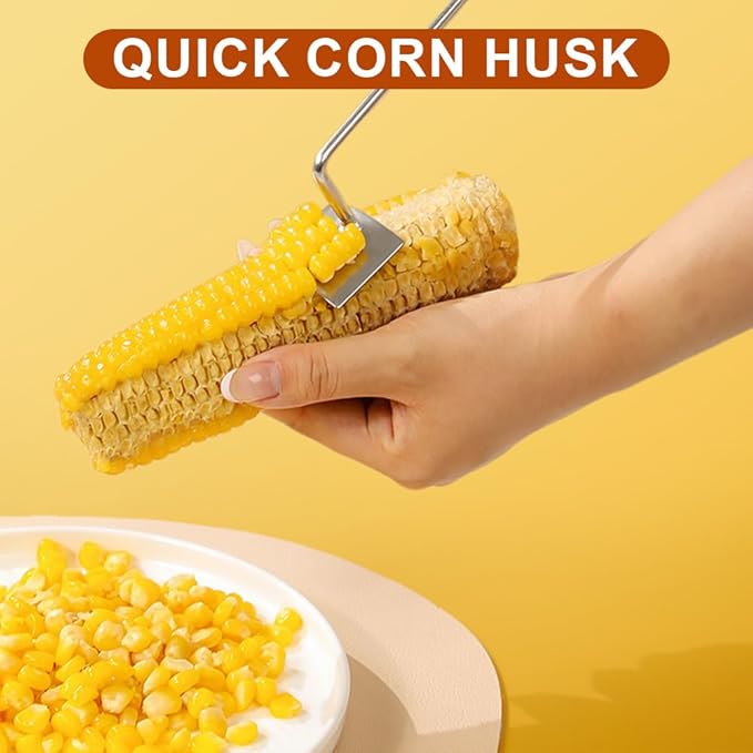 2025 New Long Handle Stainless Steel Corn Stripping Tool, Easy Clean Corn Cob Peeler Corn Peeler Tool, Corn Peeler Stainless Steel Splitter Tool Suitable for Home Kitchen (A-2Pcs)