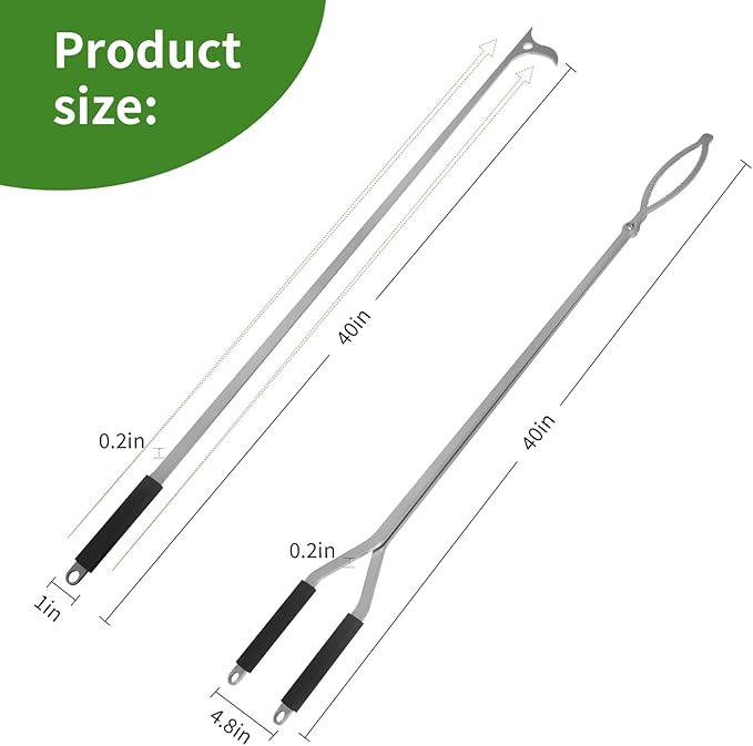 40" Fire Tongs Fire Pit Tongs Set, Stainless Steel Fireplace Tongs