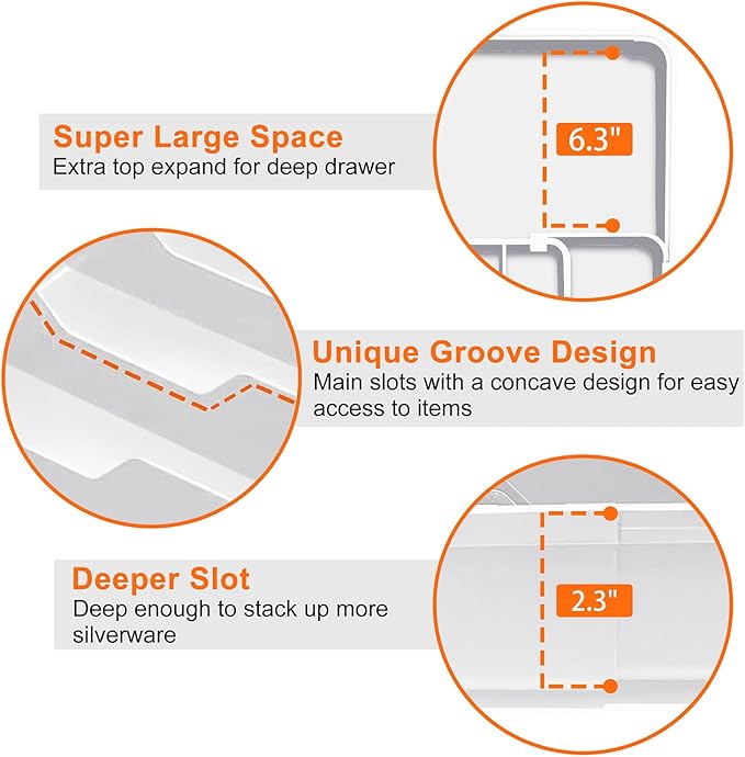 Spaclear Silverware Drawer Organizer, Adjustable Utensil Tray for Kitchen Drawer, 19 x 15 Inches Flatware and Cutlery Holder, Expandable Plastic Storage for Spoons Forks Knives, 4-7 Slots, White
