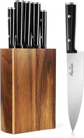 HueEase Knife Set,6-Piece Kitchen Knife for Home Use, Sharp Knife Set with Natural Acacia Wood Knife Block, Germen Steel Wood Handle Kitchen Knife Block Set, Ergonomical Design ((Ink-black))