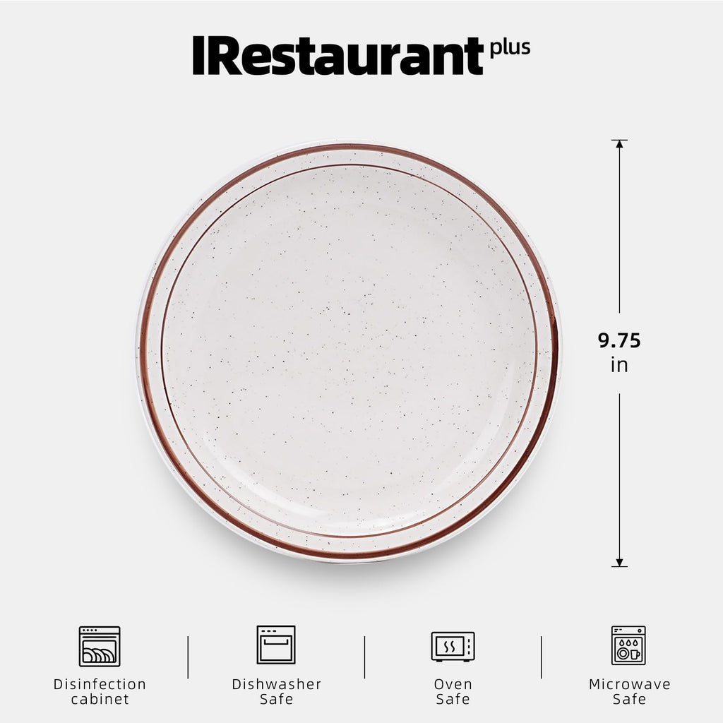 IRESTAURANT PLUS Stoneware Narrow Rim Commercial Grade Dinnerware Brown Speckle, Plate 9 5/8", Case of 24