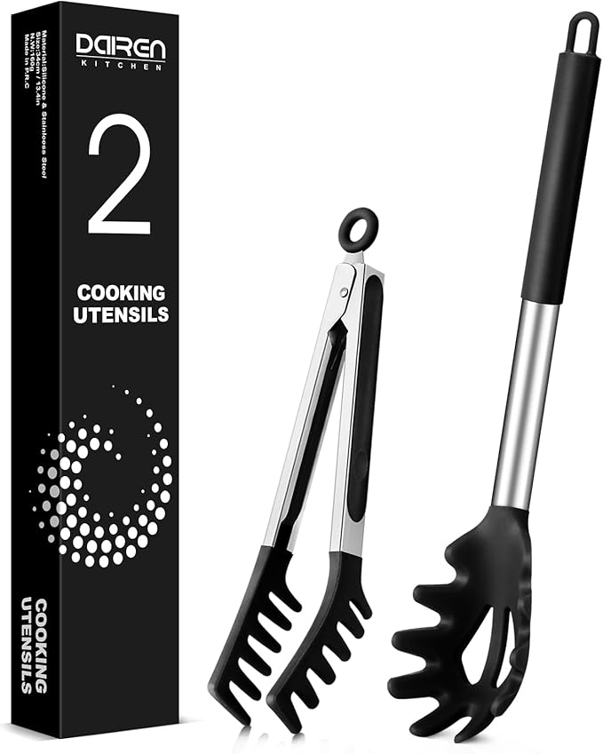 Spaghetti Spoon and Pasta Tong, 2 Pack (BLACK)
