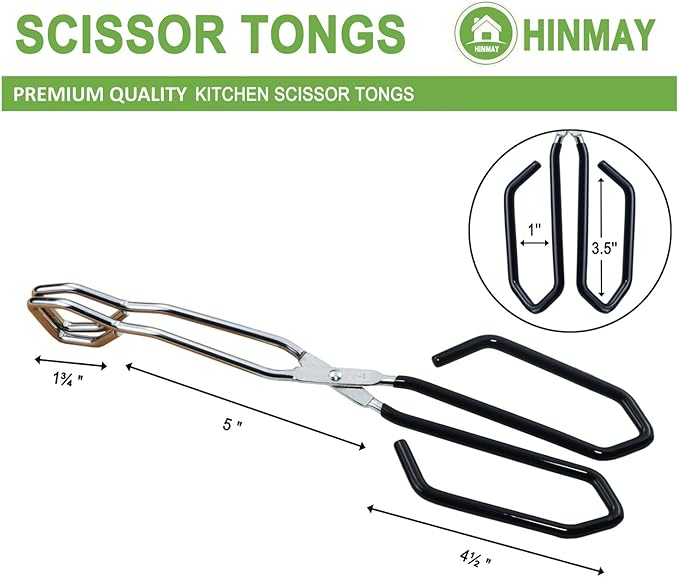 HINMAY Kitchen Scissor Tongs 11" Stainless Steel Cooking Tongs, Set of 2