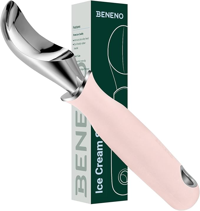 Beneno Premium Heavy Duty Ice Cream Scoop with Ergonomic Grip Handle, Pink