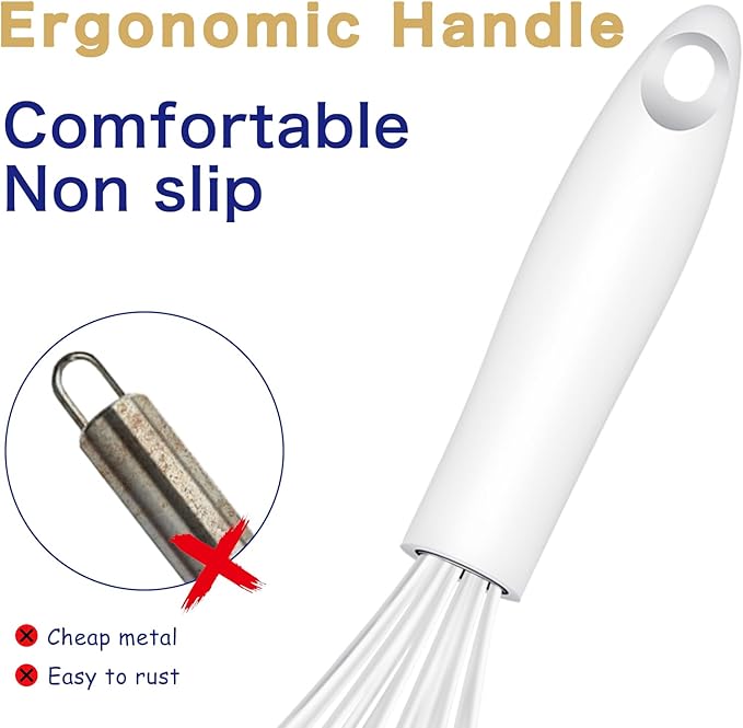 OYV White Silicone Whisk Set of 3, 8/10/12 Inch, Heat Resistant 480°F