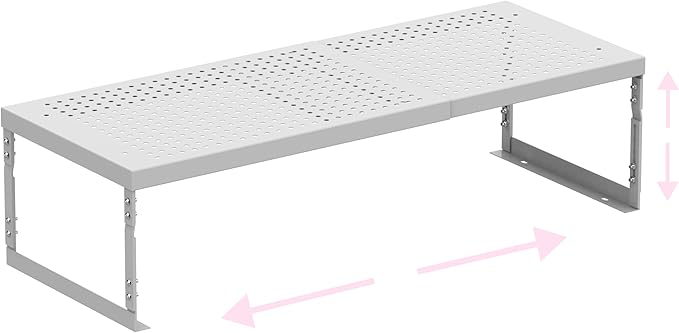 Asiingkel Stackable Expandable Metal Shelf Organizer - Adjustable Wire Storage Rack with Holes for Kitchen, Bathroom, Cabinet, Office - Space Saving, Durable & Sturdy Design（1PACK/Large/White