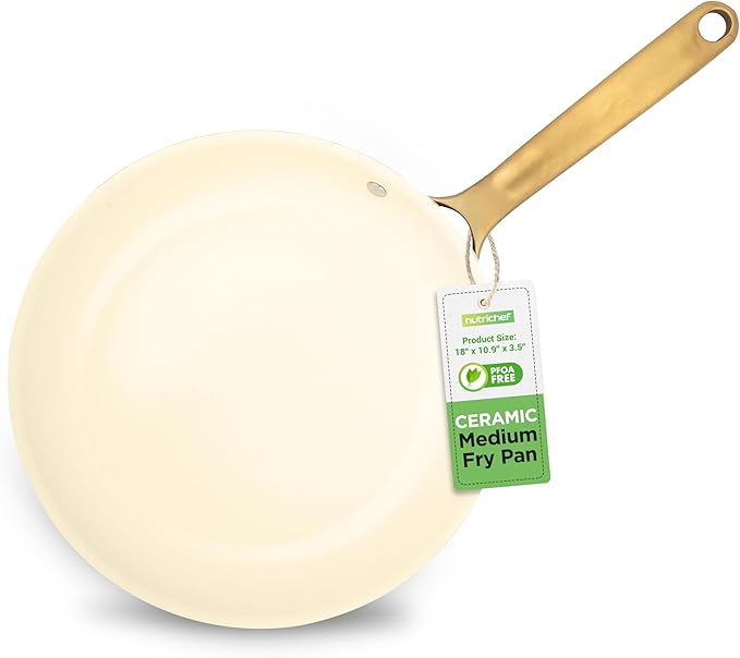 NutriChef 10 Inch Ceramic Coated Frying Pan - Non Stick Skillets with Titanium Handle, Durable Ceramic Omelette Pan, Easy to Clean, PFOA Free