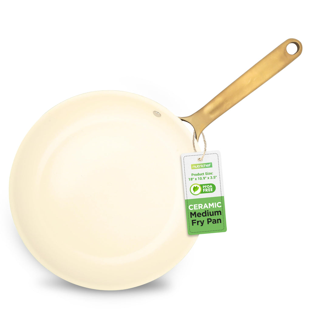 NutriChef 10 Inch Ceramic Coated Frying Pan - Non Stick Skillets with Titanium Handle, Durable Ceramic Omelette Pan, Easy to Clean, PFOA Free